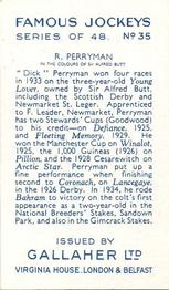 1936 Gallaher Famous Jockeys #35 Dick Perryman Back